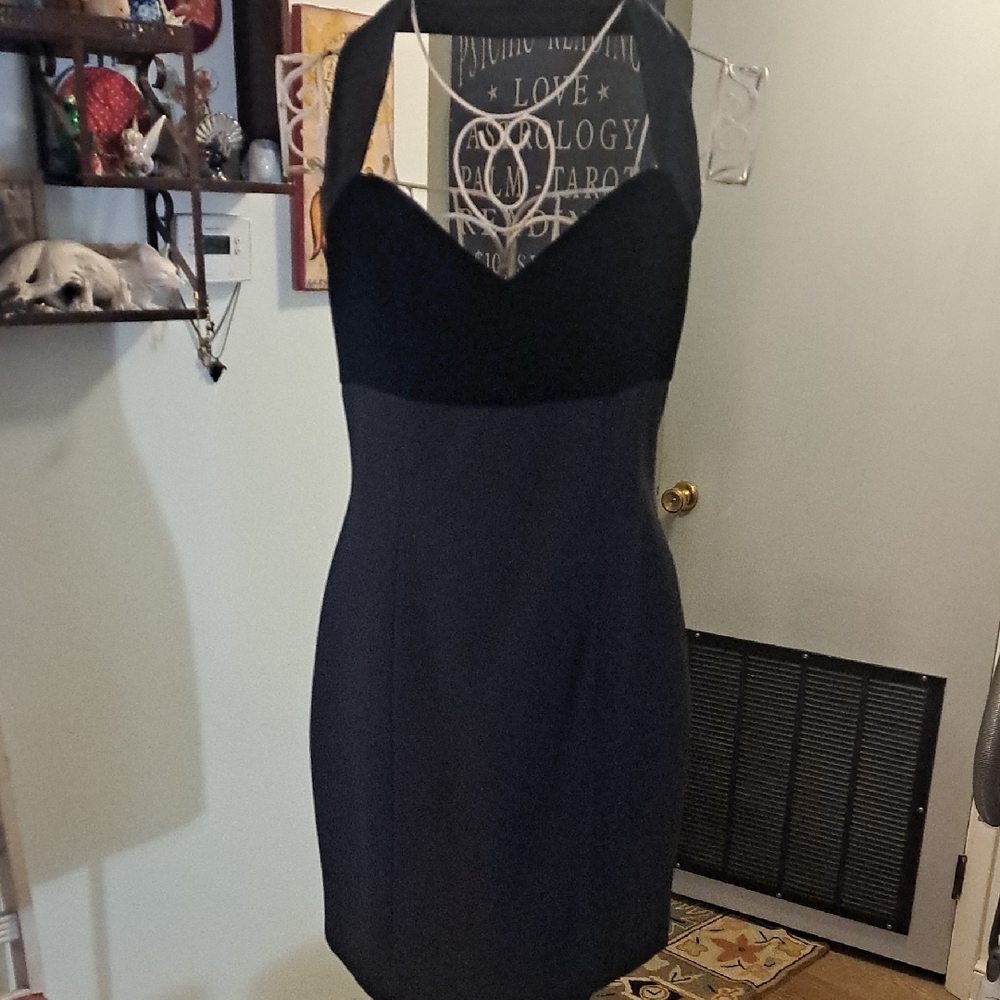 Vintage Black Halter Dress With Velvet Bust, Sz 8